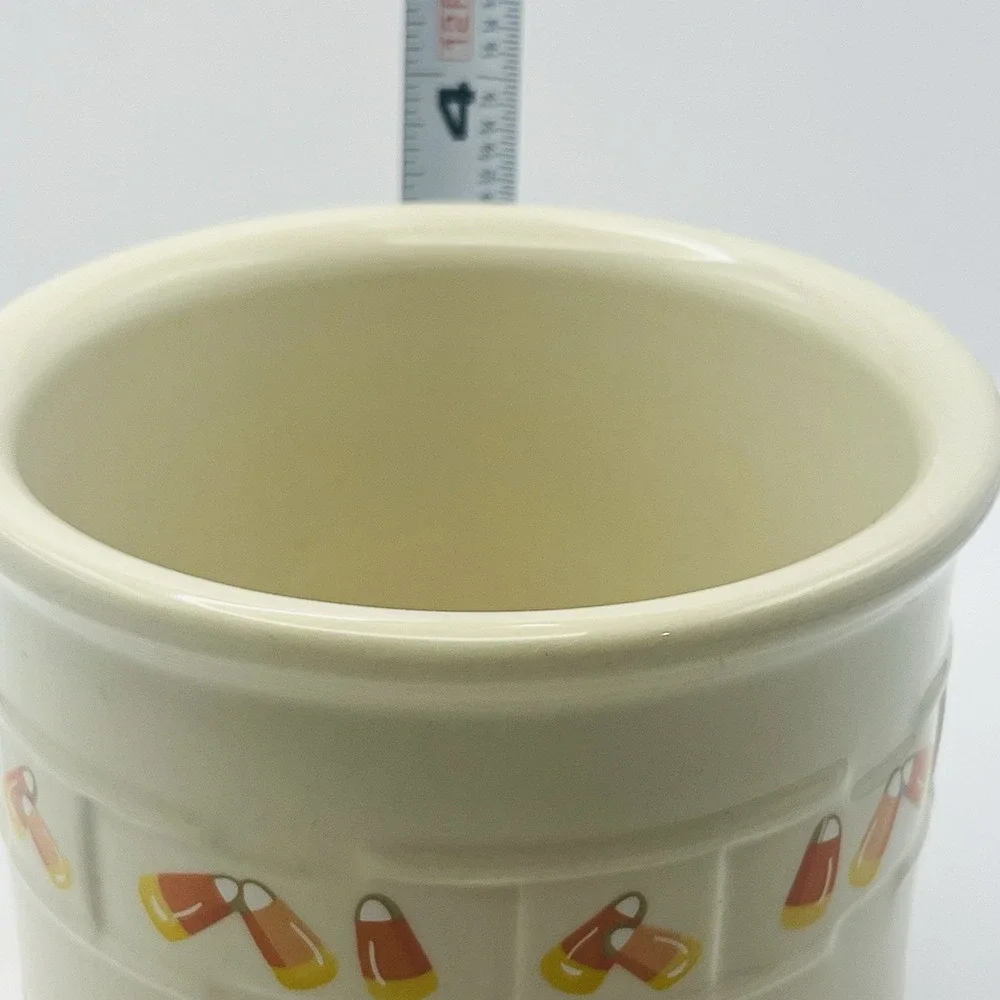 Longaberger Pottery Candy Corn Crock Halloween Fall Ceramic Jar Made in USA 4in
